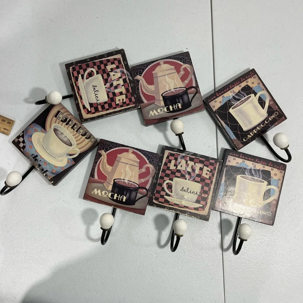 VINTAGE COFFEE THEMED WALL HOOKS